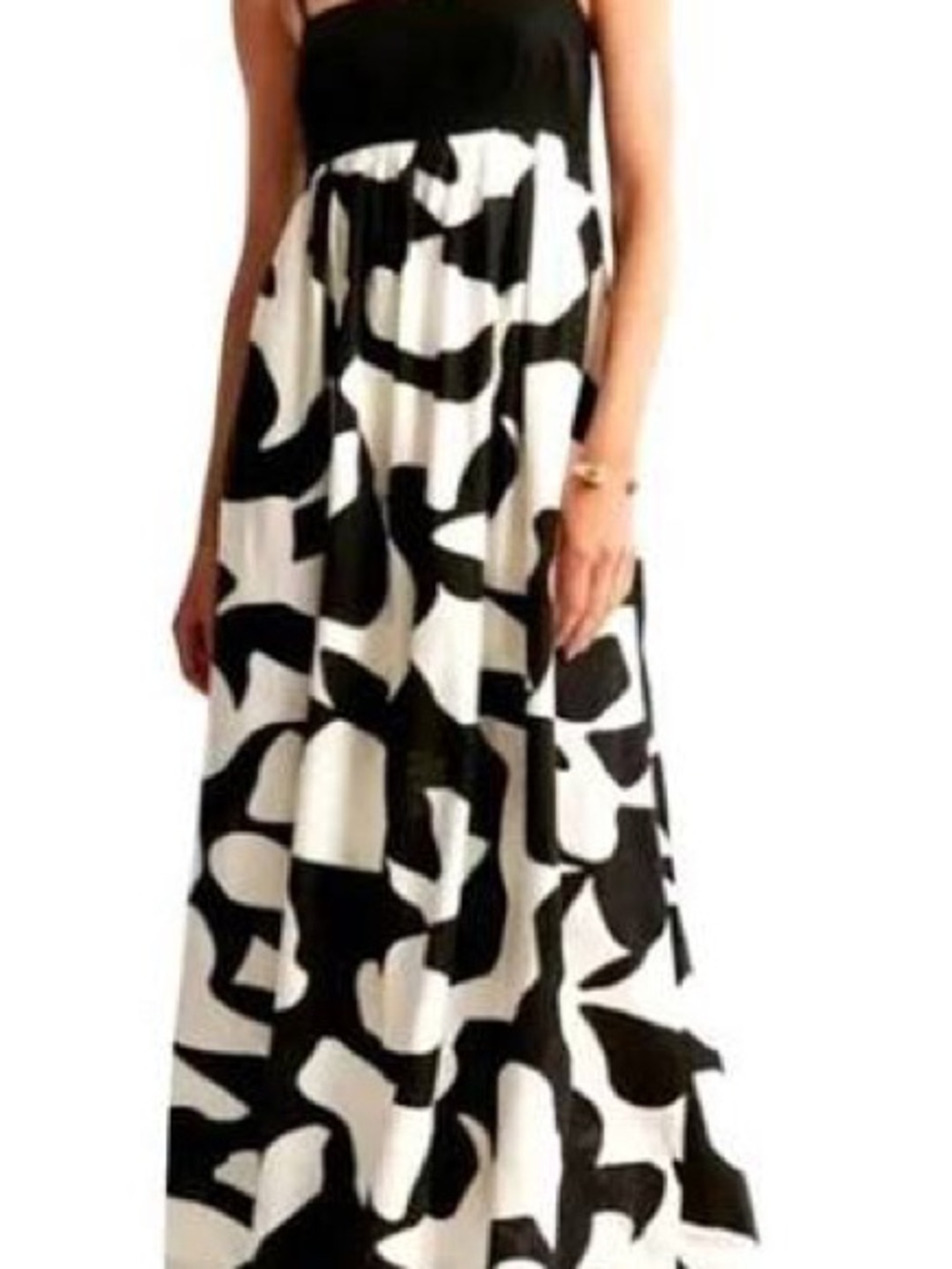 Abercrombie & Fitch Black and White Strapless Abstract Print Maxi Dress